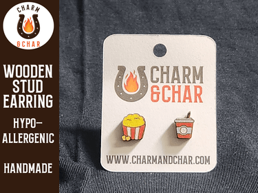 Perfect Match Wood Stud Earrings - Popcorn and Soda - Food Fashion Earring - Stud Earring - Charm and Char